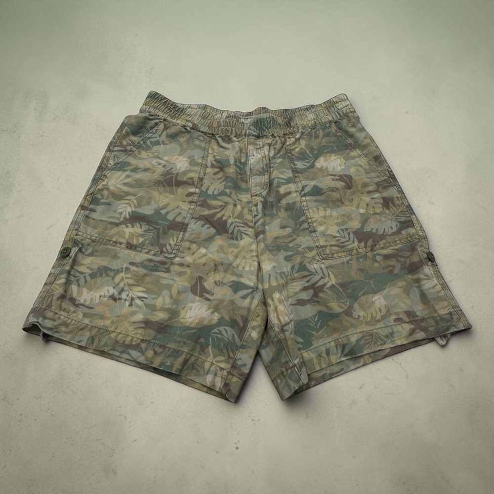 Sanctuary Utility Shorts Womens 29 Green Camo Tropical Leaf Print Elastic Waist